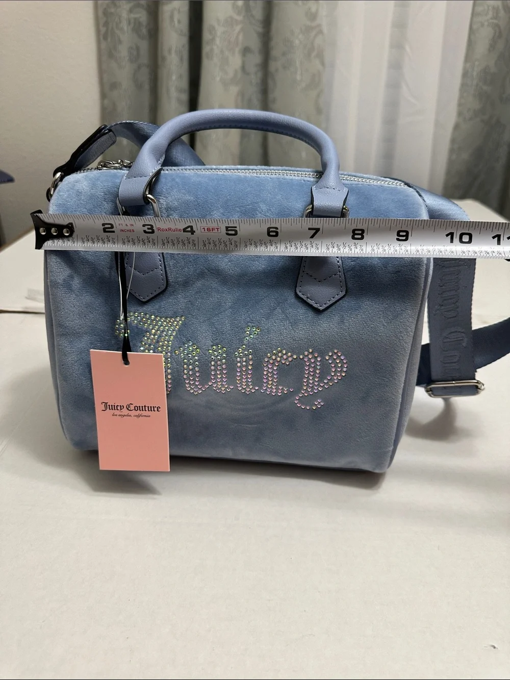 NEW Juicy Couture Obsession Satchel Bag Slate Blue Velvet - Picture 9 of 12